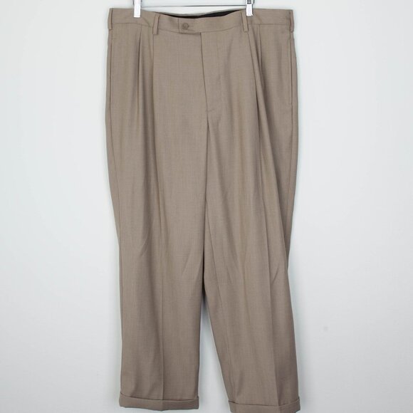 J. Ferrar Mens Classic Fit Pleated Dress Pants Size 38 x 29 Cuffed Tan Career - Picture 1 of 7